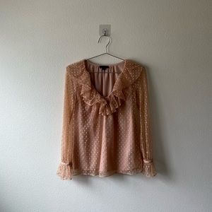 JCrew peach dot blouse with ruffles